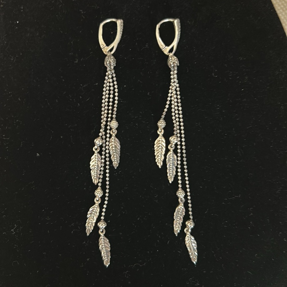 Lagos long chain dangling leaf earrings for pierced ears